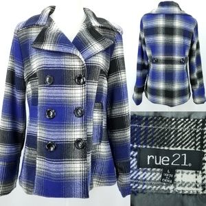 Rue21 Womens Junior Large 38" Bust Plaid Wool Blend Lined w/Pockets Jacket